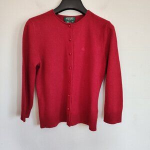 Ladies Petite SZ PS Lauren Ralph Lauren Red Silk/Cashmere Cardigan Sweat…
